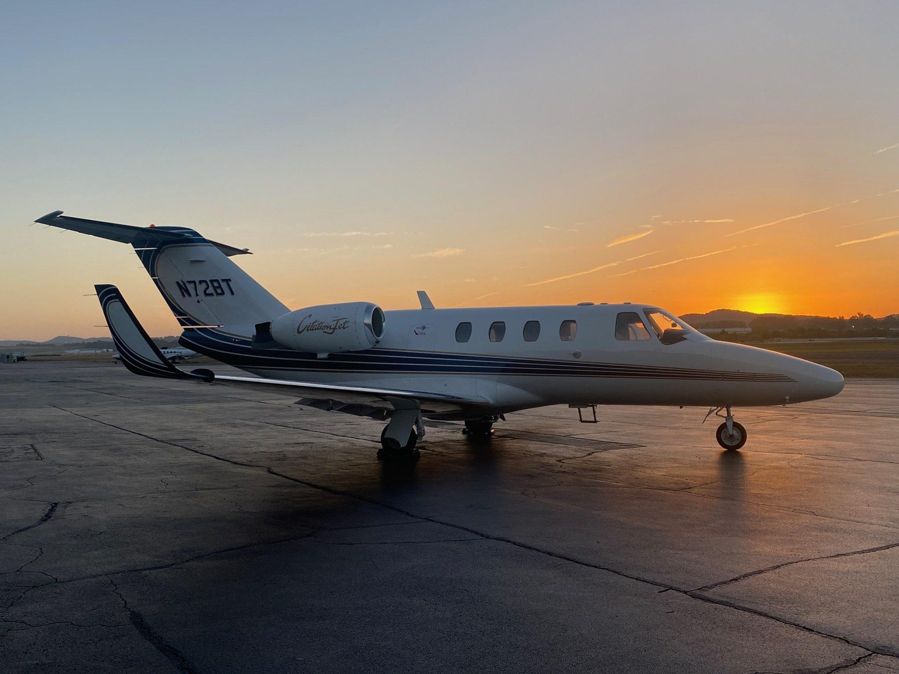 Allen Aviation Cessna Citation Jet N72BT at sunset on the ramp in Columbus, Georgia